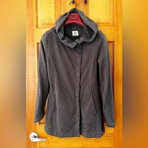 Alpine Design Womens Gray Hooded Jacket Sz S Pockets Snap Front Knit Fall Peplum